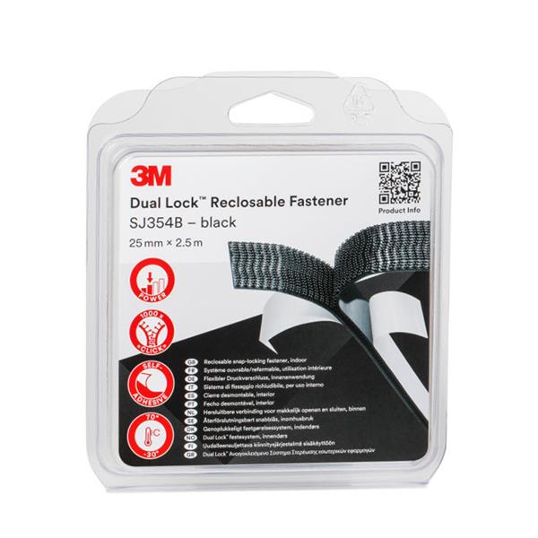 3M(T) Dual Lock(T). Sistemas de Uni&oacute;n Desmontable SJ3540, Negro, 25 mm x