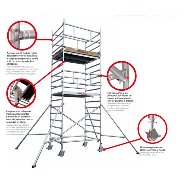 TORRE MOVIL FARAONE TOP SYSTEM 135 - 135x180 - para altura de trabajo máxima 6,5 metros