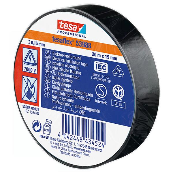 CINTA AISLANTE TESAFLEX 19X20M.NEGRA TESA