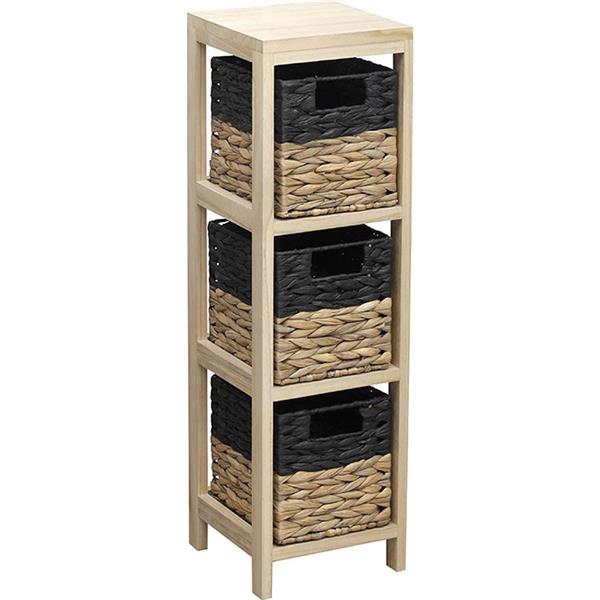 Mueble auxiliar 3 cestas negro/natural 22x22x73,5 cm.